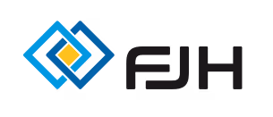 Logo der FJH Group mit zwei überlappenden blauen Rauten und einem gelben Quadrat.
